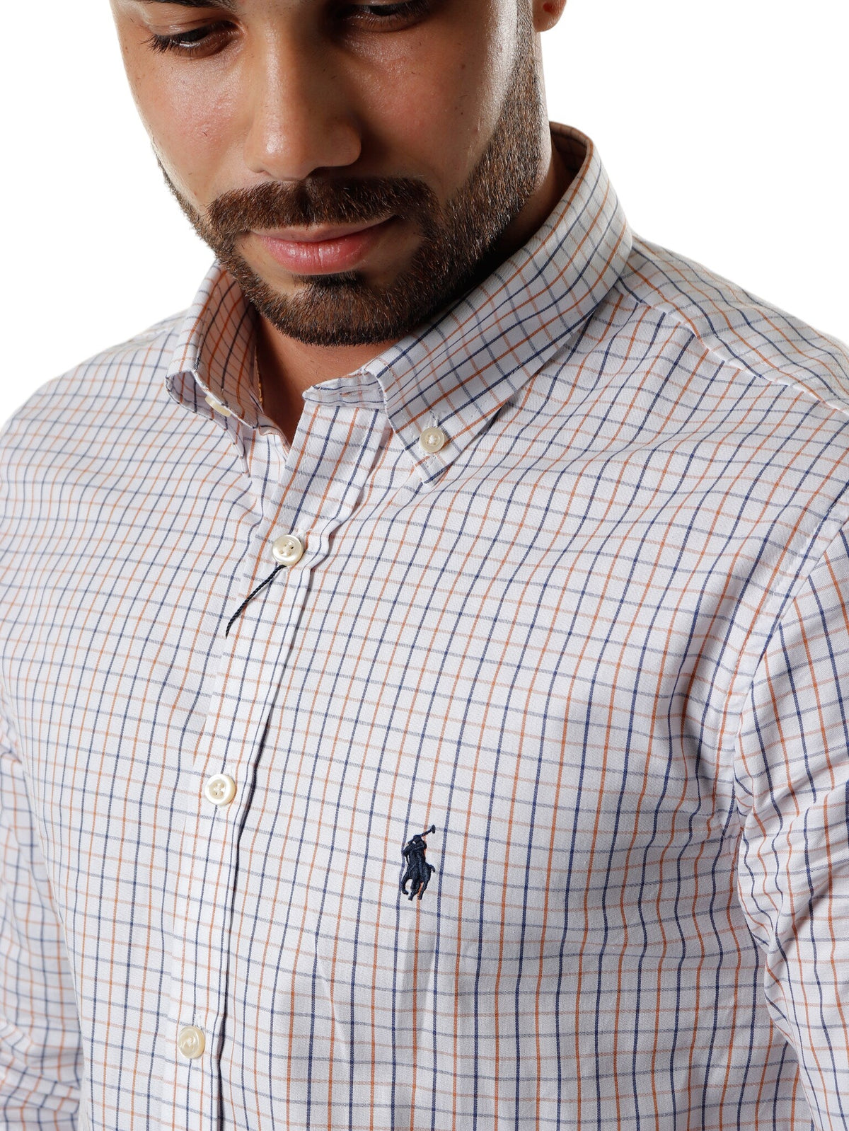 Men's RL Shirt Custom Fit Istanbul White and Blue and Brown
