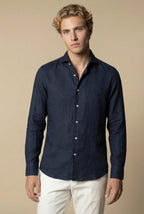 Chemise à manches longues en lin Amalfi bleu marine