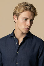 Chemise à manches longues en lin Amalfi bleu marine