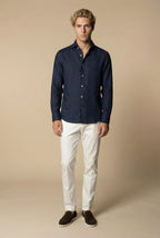 Chemise à manches longues en lin Amalfi bleu marine