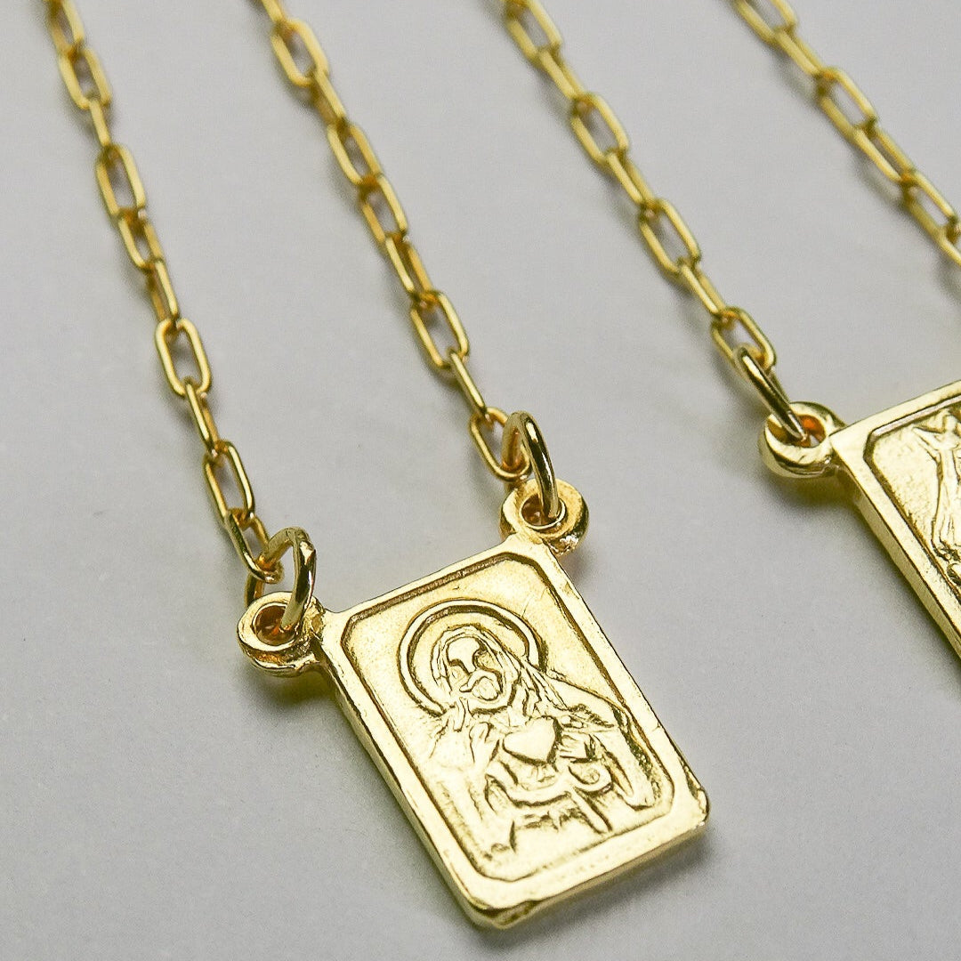 Sacred Heart Scapular Necklace - Yellow Gold