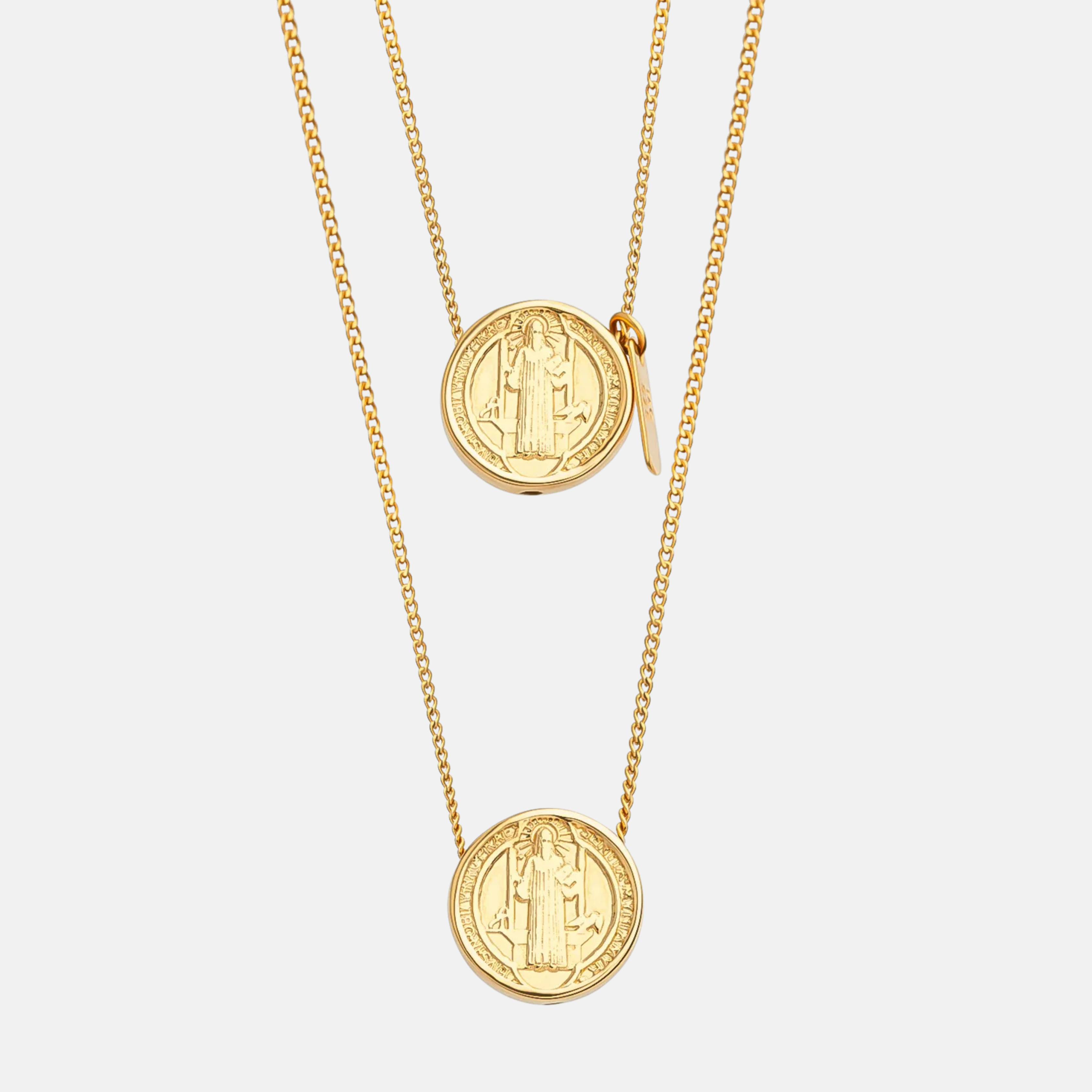 Saint Benedict Scapular Necklace - Yellow Gold