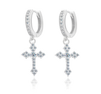 Pave Cross Zirconia Hoop Earrings
