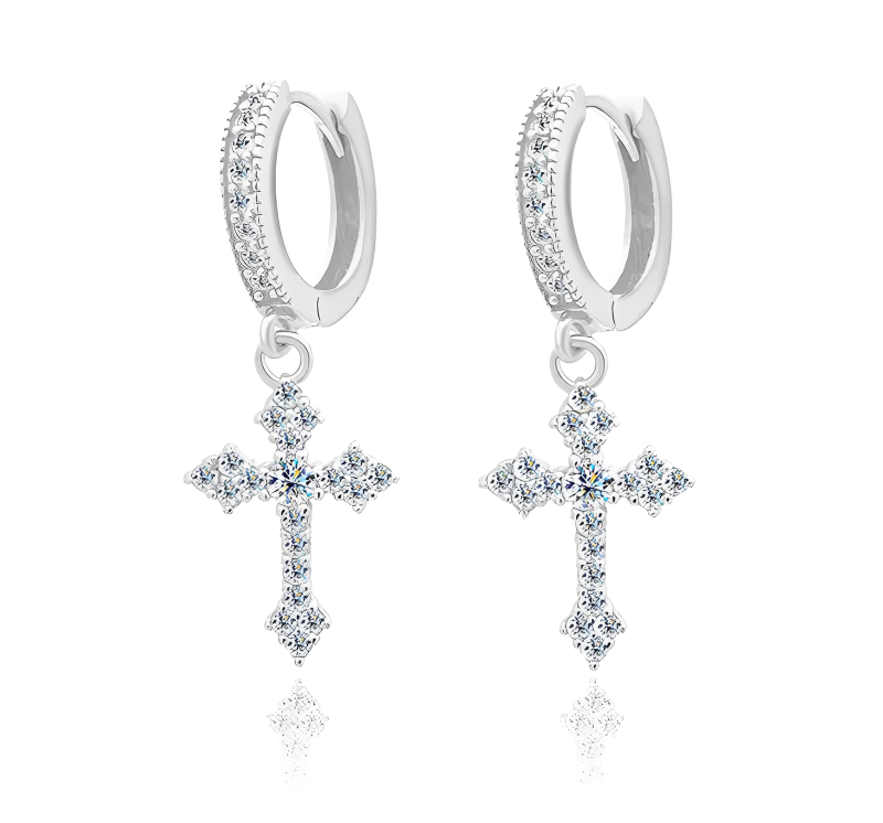 Pave Cross Zirconia Hoop Earrings