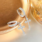 Pave Cross Zirconia Hoop Earrings