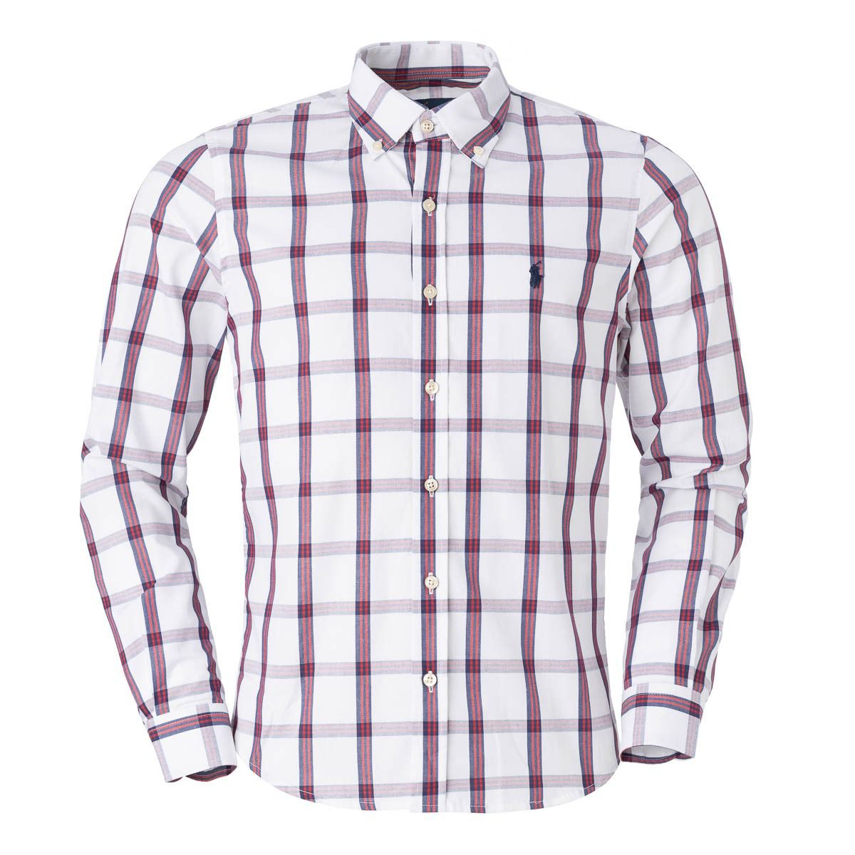 Men's RL Shirt Cotton Plaid - White Red