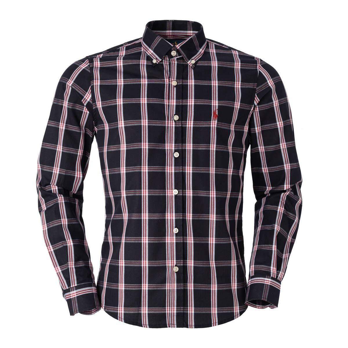 Men's RL Shirt Cotton Plaid - Black Red