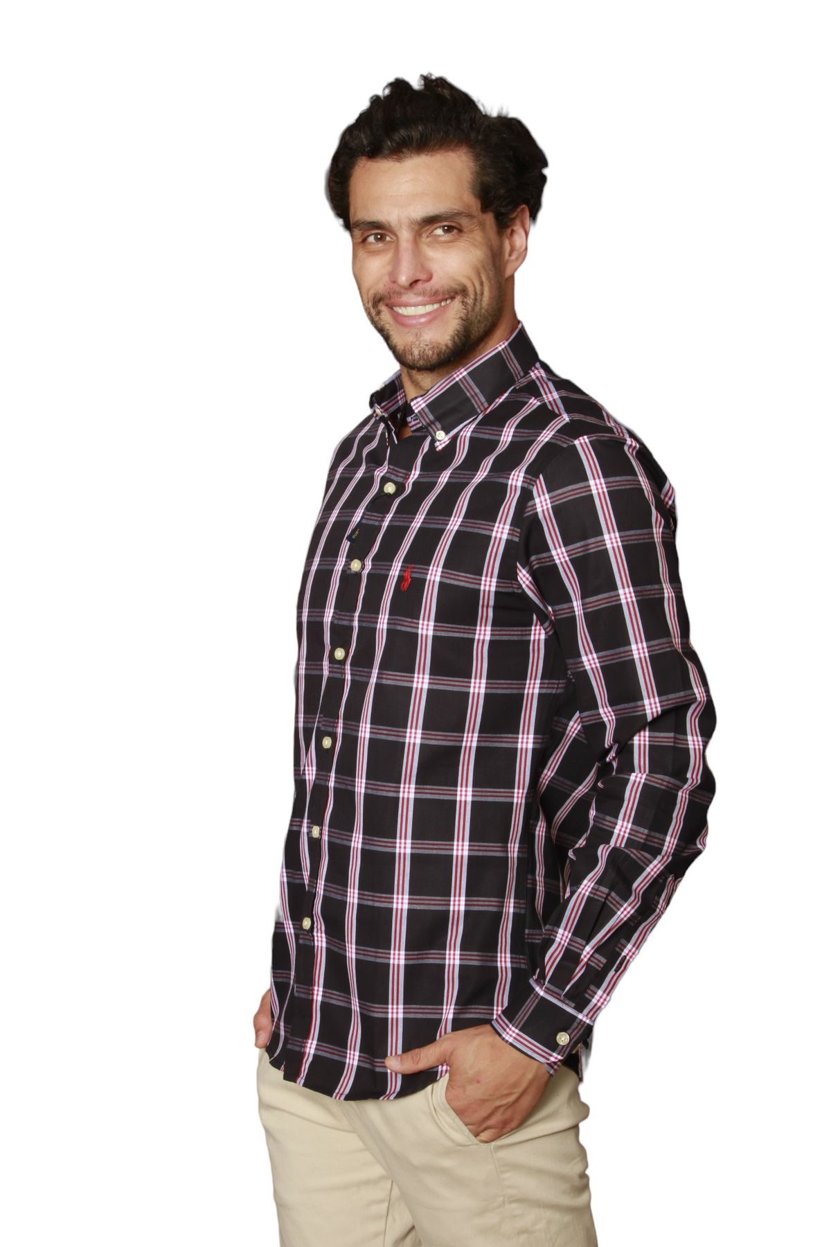 Men's RL Shirt Cotton Plaid - Black Red