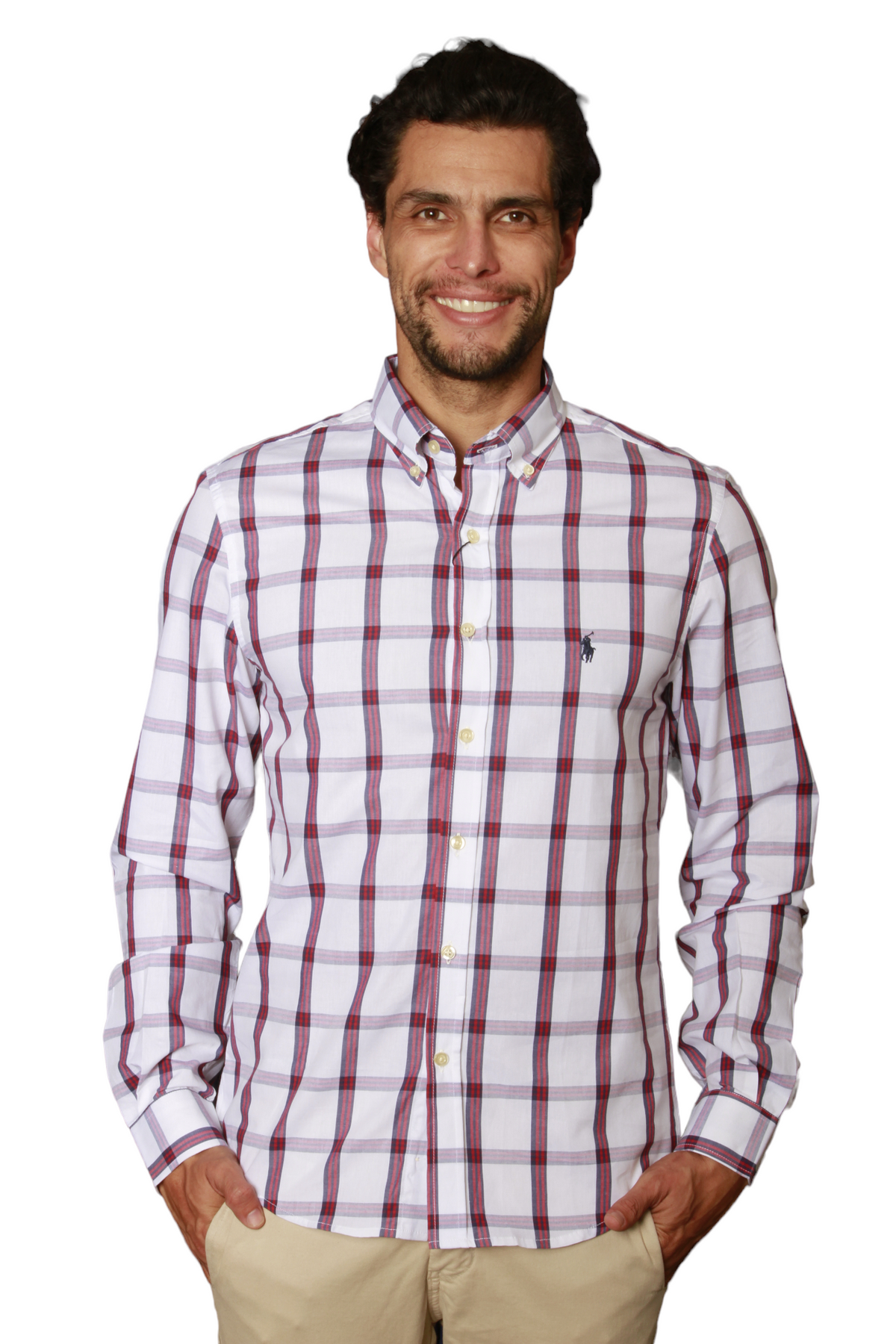 Men's RL Shirt Cotton Plaid - White Red