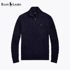 Men's Chunky Cable-Knit Cotton Quarter-Zip Sweater
