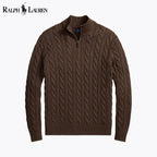 Men's Chunky Cable-Knit Cotton Quarter-Zip Sweater