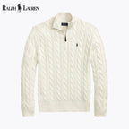 Men's Chunky Cable-Knit Cotton Quarter-Zip Sweater