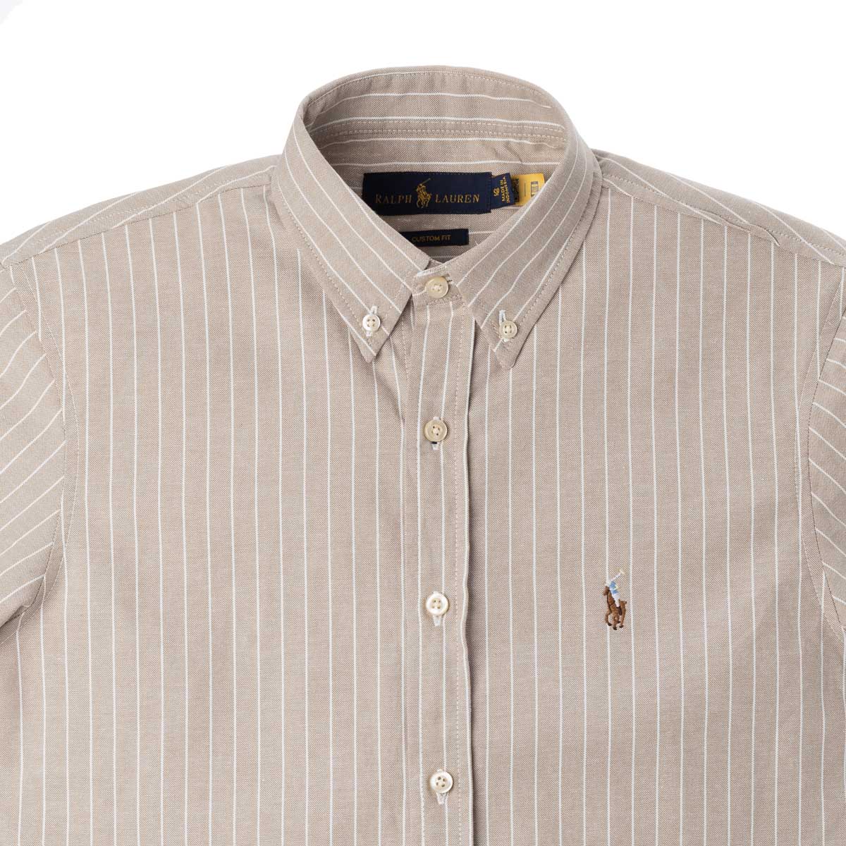 Men's RL Shirt Short-Sleeve Fine Striped Oxford Striped - Beige