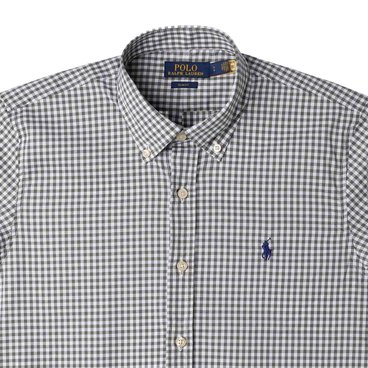 Men's RL Shirt Slim Fit Stretch Medium Plaid - Gray