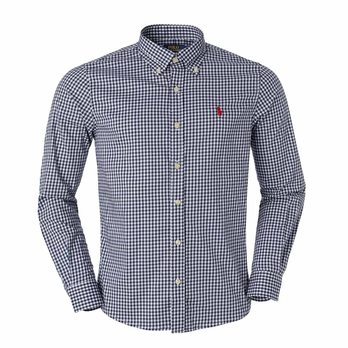 Men's RL Shirt Slim Fit Stretch Medium Plaid - Black